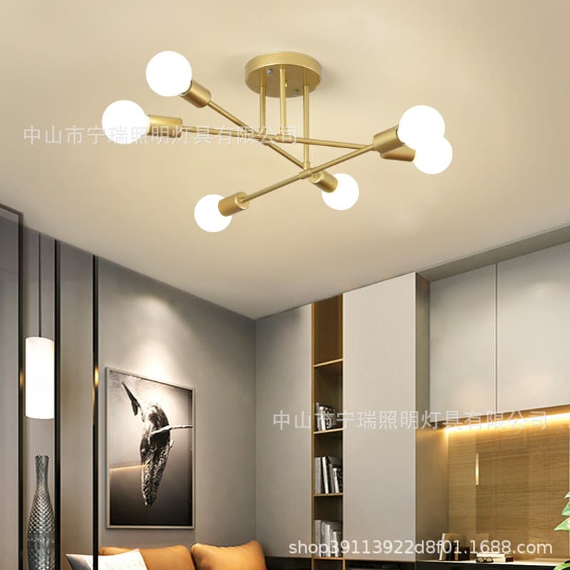 Cross-border Amazon Nordic style ceiling light for bedroom, living room, dining room, study, industrial style, minimalist wrought iron multi-head chandelier