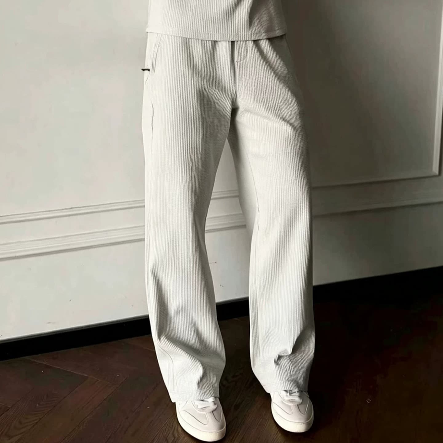 2026 waffle scimitar pants for men in summer handsome anti-wrinkle elastic waist pants American sports casual straight pants trend