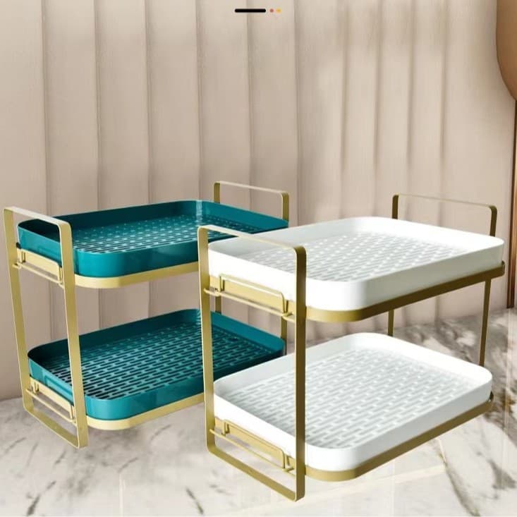 Double-layer tea cup holder with tray for cups and kettles, home storage rack with drainage