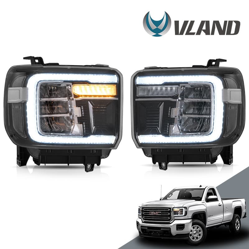 vland LED Headlight Assembly with Flowing Turn Signal for GMC Sierra 1500 2014-2018