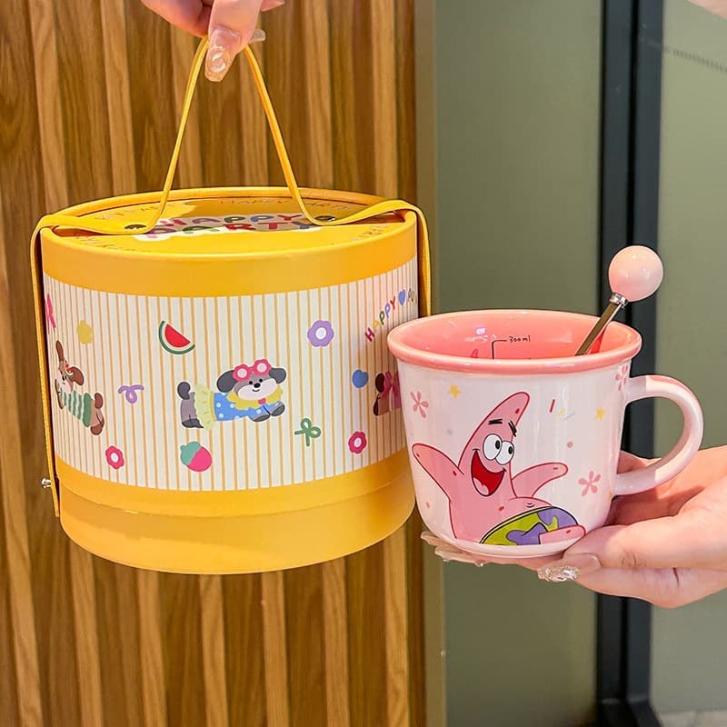 Cute SpongeBob Graduated Water Cup for Women's Birthday Gift, Children's Ceramic Mug, Bestie Souvenir Gift Box