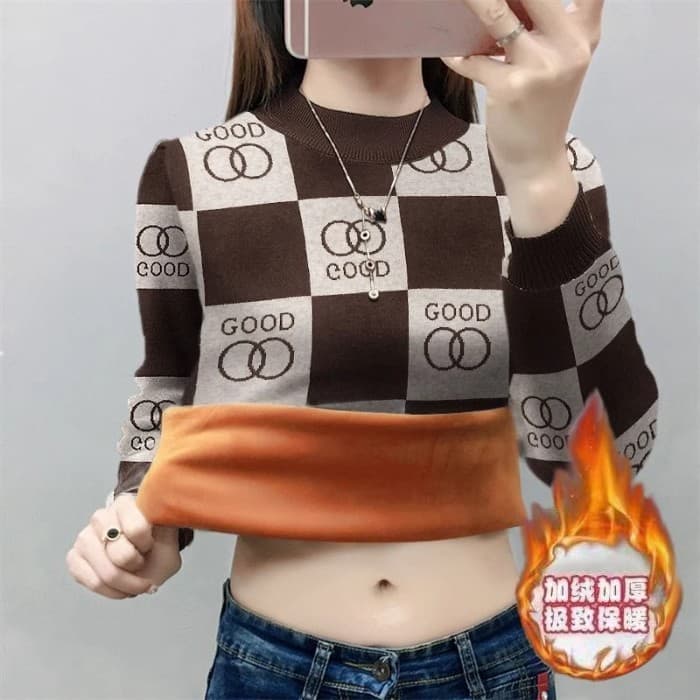 Winter Versatile Fleece-Lined Thickened Cross-Border Semi-Turtleneck Base Layer Top, T-Shirt with 3D Patterns