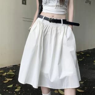 White Skirt Korean Version Summer New High Waist Slimming Loose Versatile Mid-Length Skirt for Petite Women