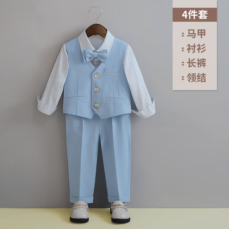 Boys' Suit Set Spring Style British Flower Boy Performance Outfit Toddler Birthday Party Suit