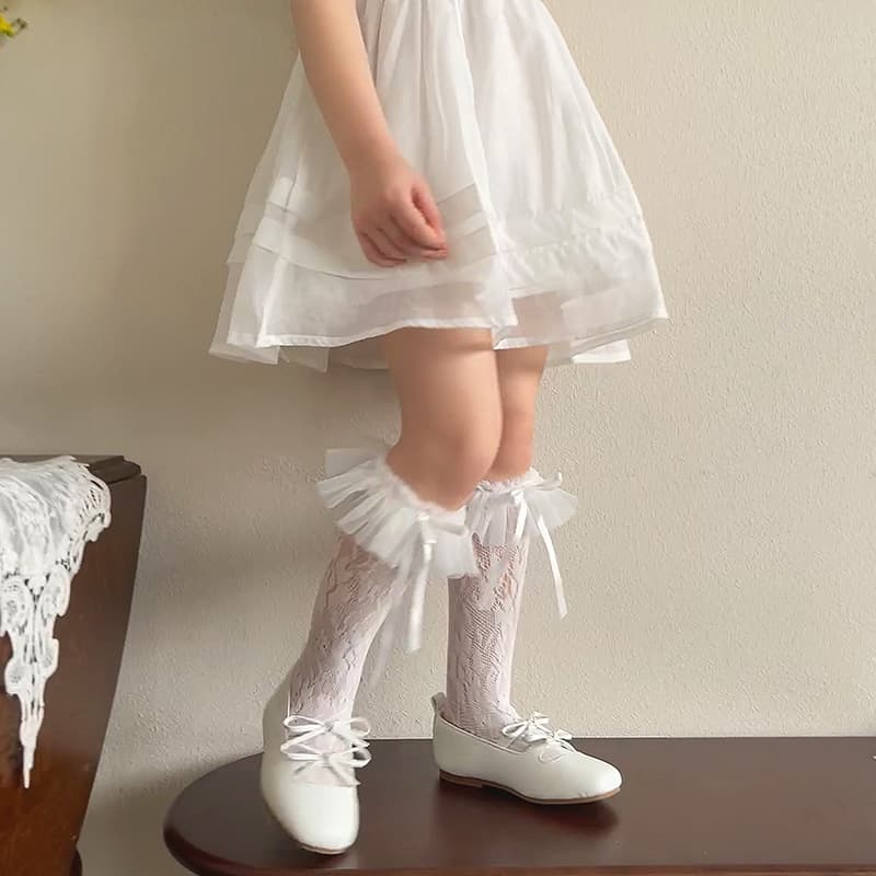 hotmoon spring and summer new product mesh bow for girls, babies, students, lace mid-tube socks for women