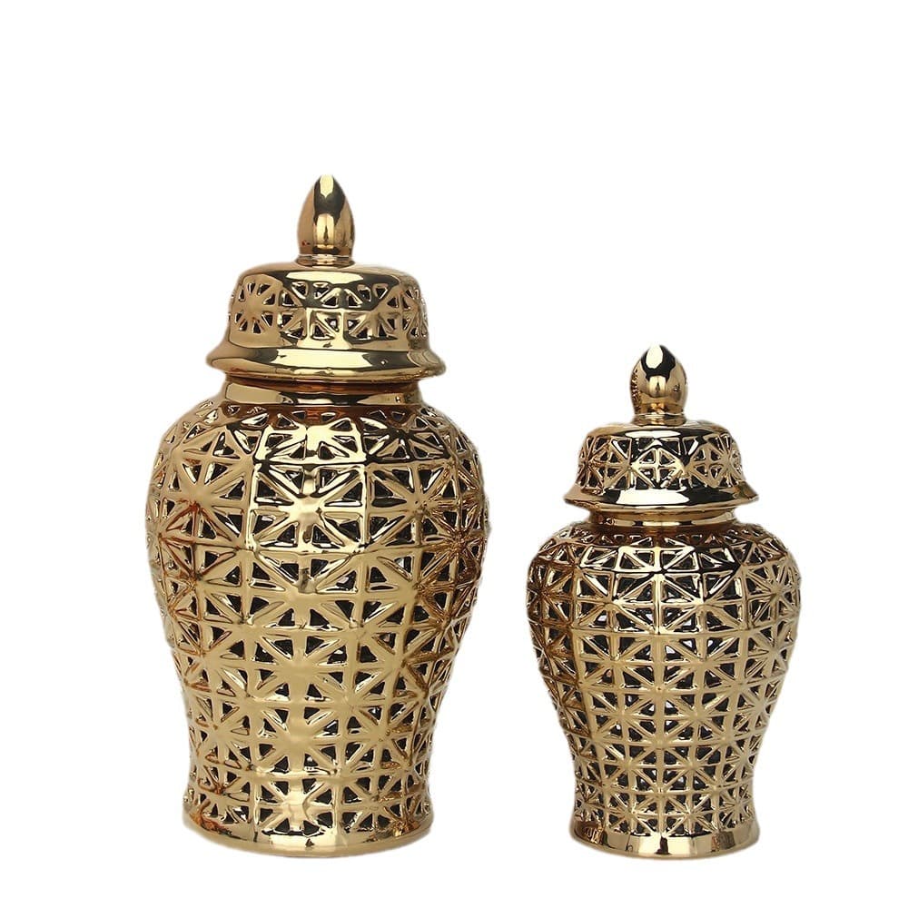 Hollow Grid Ceramic General Jar Home Decoration Ornament Light Luxury Creative Soft Decor Small Flower Vase Craft Wholesale