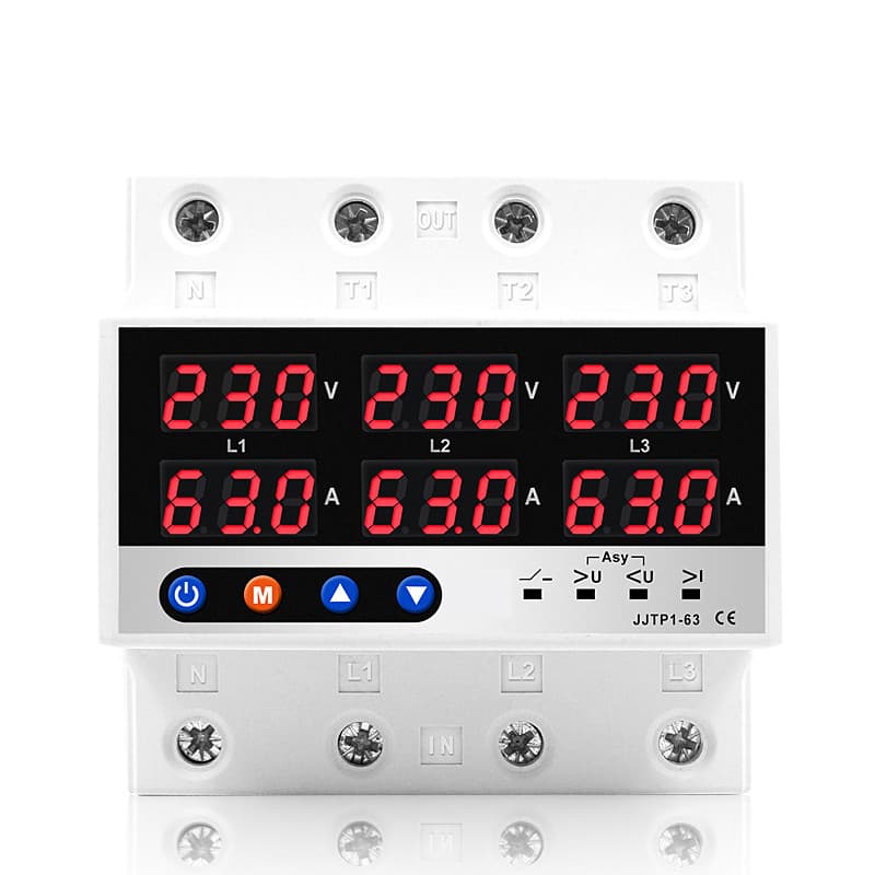 Three-Phase Four-Wire Over/Under Voltage Protector 63A/100A Current Limiter AC220V