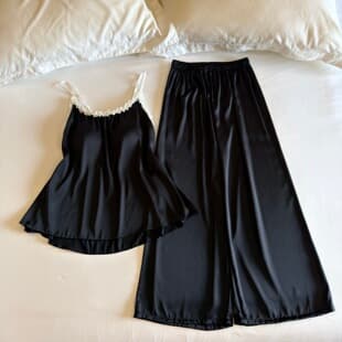 Padded Bra Pajamas for Women Summer Thin Camisole Long Pants Lace Trim Premium Ice Silk Loungewear 2-Piece Set