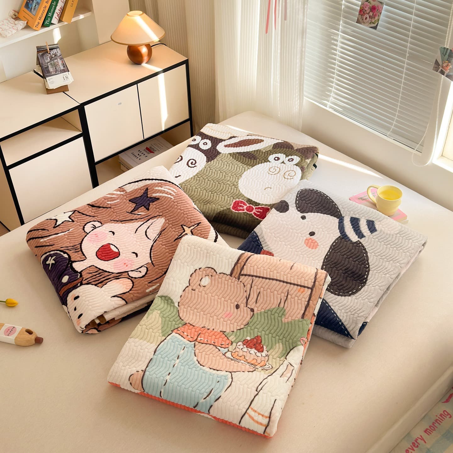 Class A Pure Cotton Bed Cover 3-Piece Set, Milk Velvet Digital Large Print Single Bed Cover, Double Bed Cover, Warm Thick 3