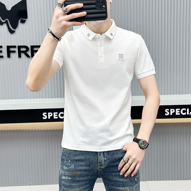POLO Shirt 2024 Summer New Round Neck Printed Breathable Short Sleeve Men's Thin Business Casual Handsome Top