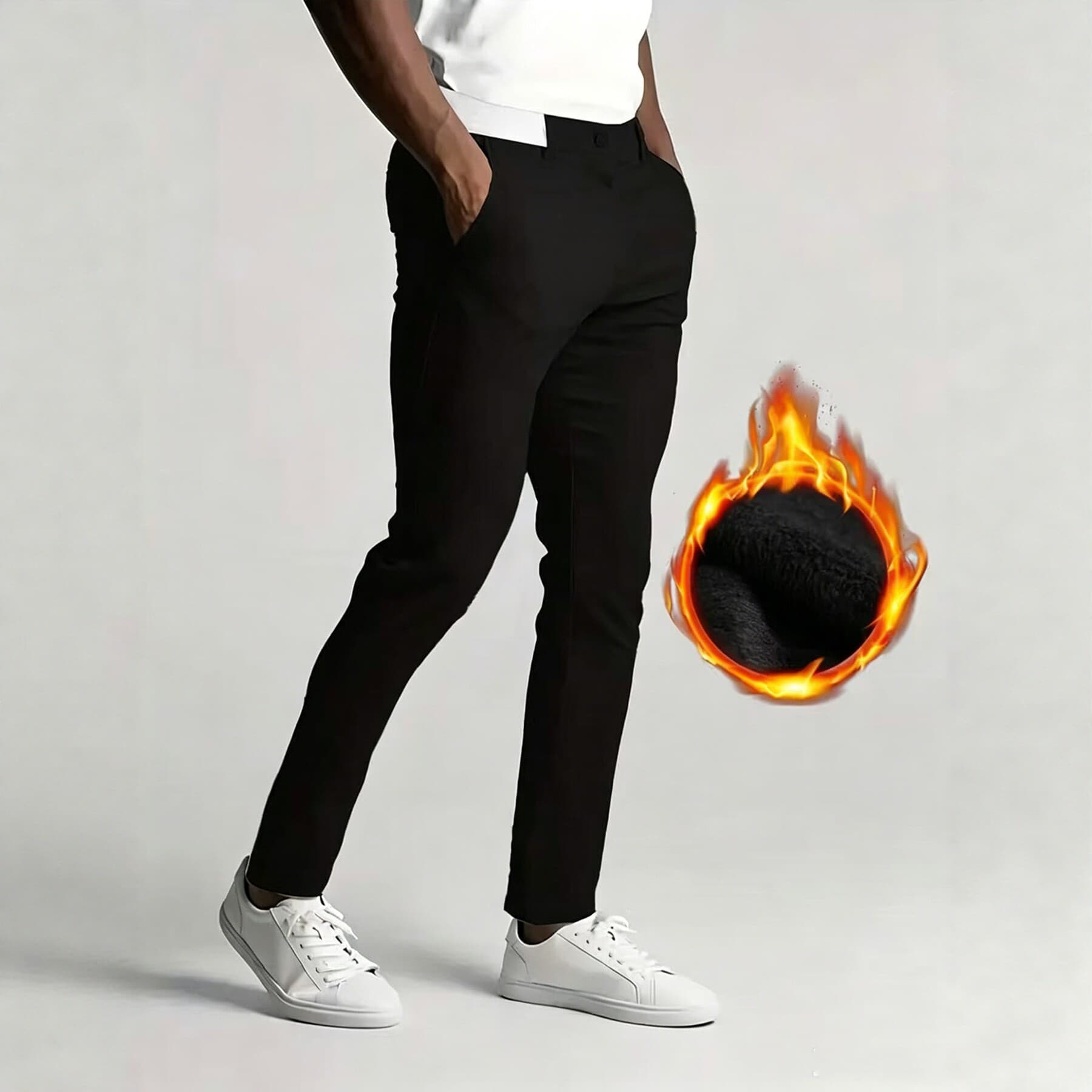 Men's Fleece-Lined Slim Casual Trousers Business Straight-Leg Pants Warm Versatile Fashionable Men's Pants