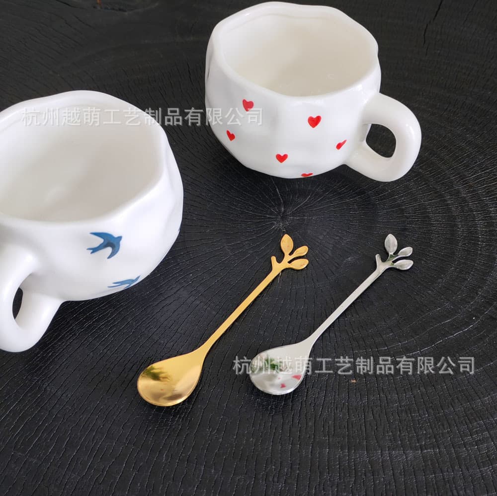 Stainless Steel Coffee Spoon Gold Silver Leaf Spoon Cup Matching Dessert Spoon Sugar Spoon Coffee Stirring Spoon