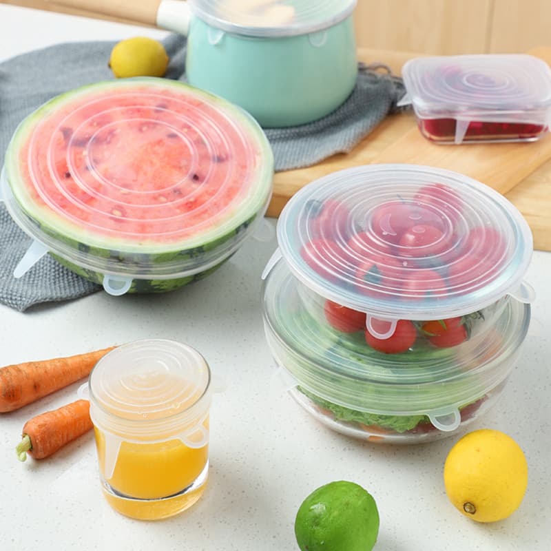 Food-Grade Silicone Food Covers, Meal Sealing Lids, Heat-Resistant Transparent Bowl Covers for Home Use, 6-Piece Set