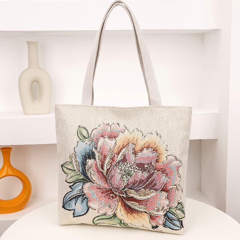 Cross-border embroidery bag for women, double-sided pattern, jacquard embroidery, student tutoring bag, mommy bag, parent-child shoulder bag, large capacity bag