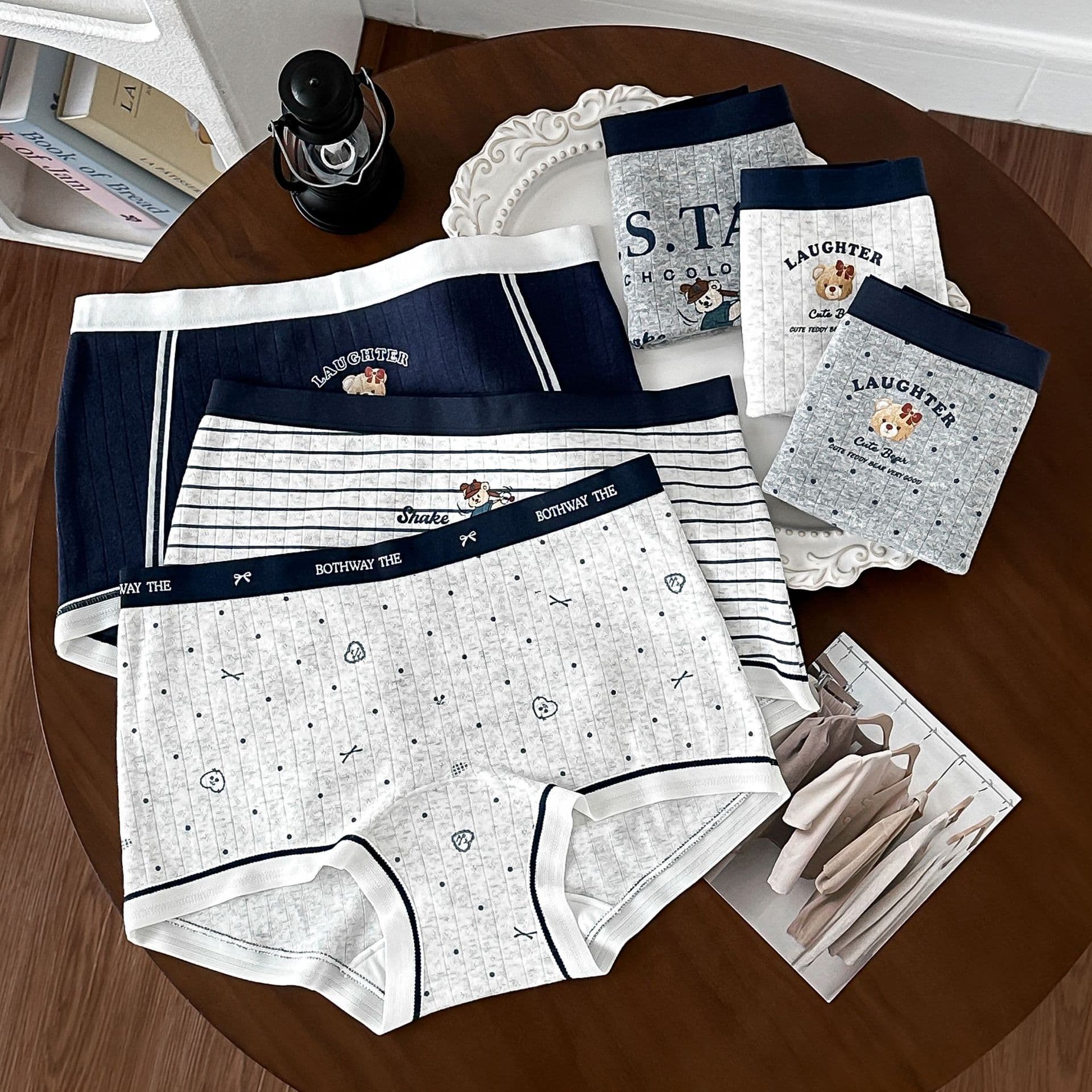 8267# British Academic Style Girls' Cotton Bear Print Large Size Straight Leg Underwear, 10A Antibacterial Gusset Mid-Waist Hip-Hugging