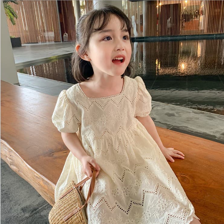 Korean-style Girls Summer Dress Short Sleeve Cotton Dress Fashion Children Lace Princess Dress Princess Style