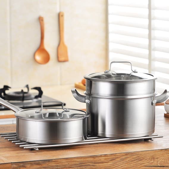 Extra Thick Two-Piece Stainless Steel Steaming Soup Pot, Flat Bottom Frying Pan Set, Multi-Layer Bottom, Gift Giveaway