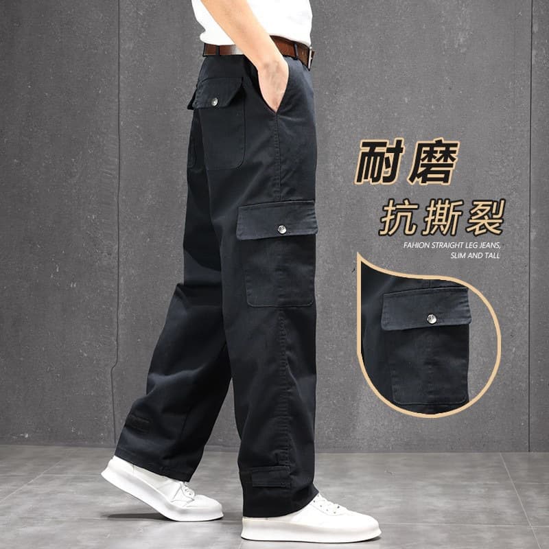 Work Pants Spring Autumn Cotton Fabric Anti-Scald Welding Auto Repair Straight Long Pants Men's Durable Loose Labor Coveralls