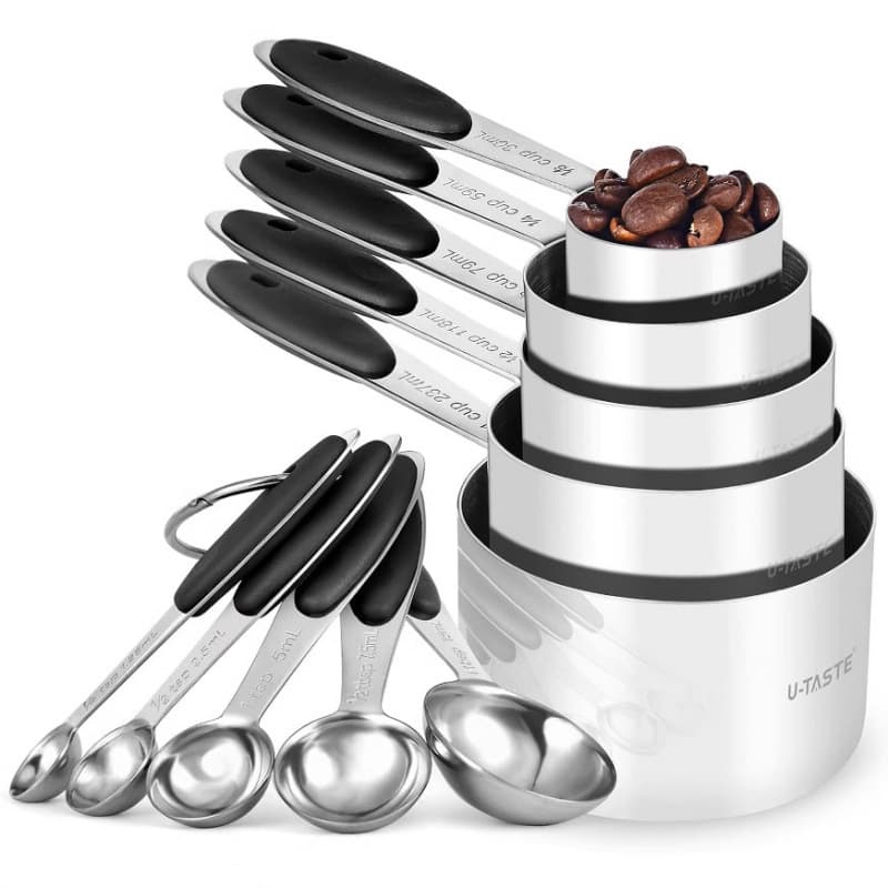 Stainless Steel Measuring Cup and Spoon Set, Coffee Seasoning Spoon, Kitchen Baking, Amazon Gadget, Ten-Piece Set