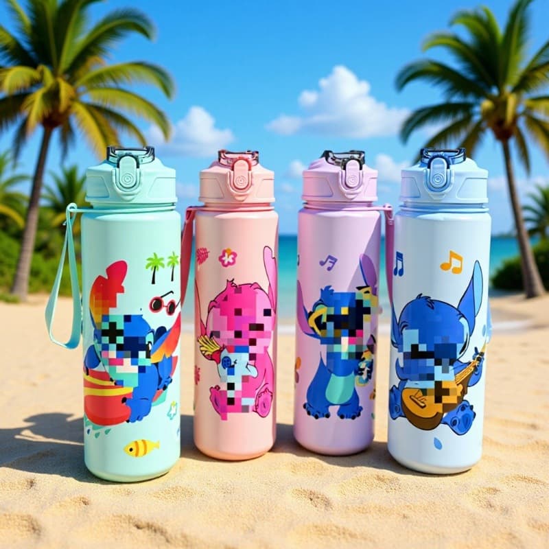 Cross-border Cartoon Water Cup with Straw, Handle Pea Cup, High Appearance Cola Bottle Pop-up Cup, Unisex Water Bottle for Children and Adults