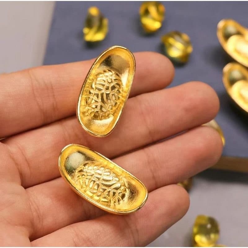 Imitation Brass Solid Gold-plated Small Ingot, Alloy Ingot Decor for Attracting Rice, Living Room/Office/Household Display