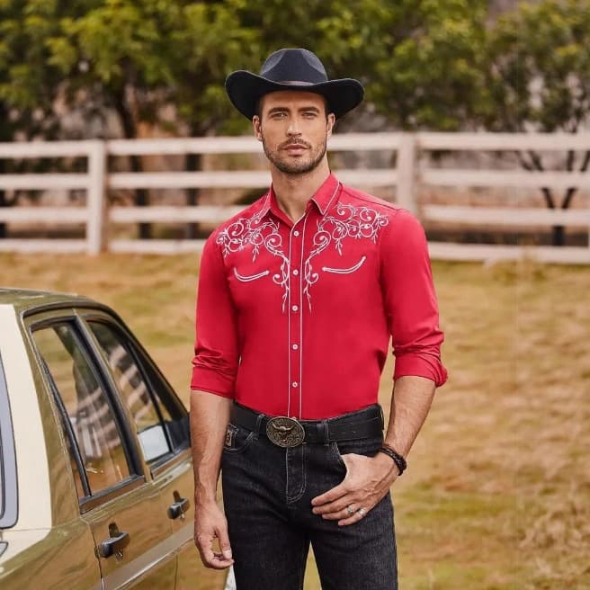 2025 Bulk Cross-border Fashion Embroidered Shirt, Western Style Shirt, Western Cowboy Embroidery