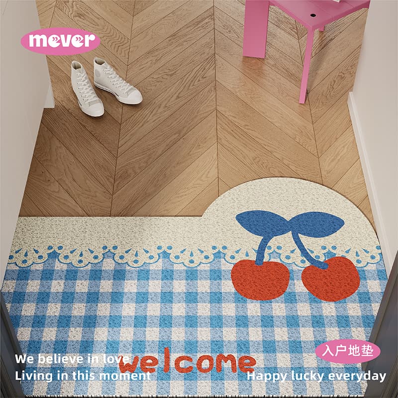 Korean-style Instagrammable fresh checkered dog doormat, scraper/frame type, anti-slip, customizable for entryway, hallway, or doorway.