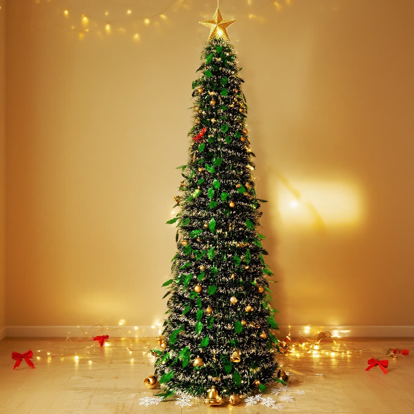 Cross-border Expandable Christmas Tree Green Leaves 1.5m Foldable Branches Spiral Tree Christmas Decoration