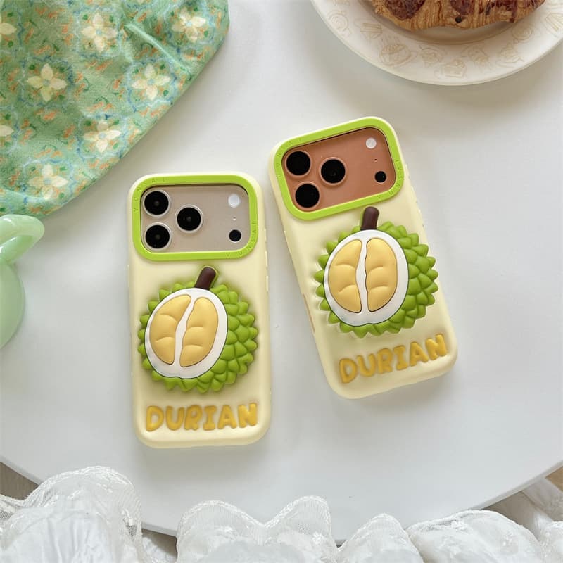 3D Durian Stand Phone Case for iPhone 17 Pro Max, Summer Fresh Apple 17 Protective Case for 16