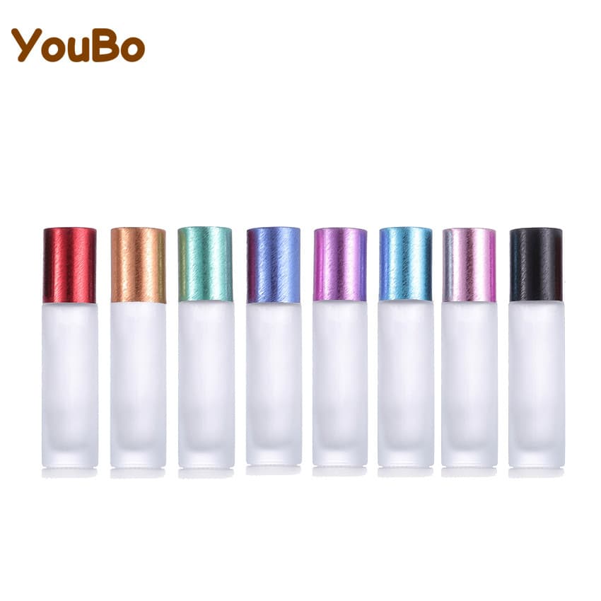 Cross-border stock 10ml frosted glass roll-on bottle with wire-drawn cap, essential oil bottle, perfume bottle, lip oil bottle, eye cream travel bottle