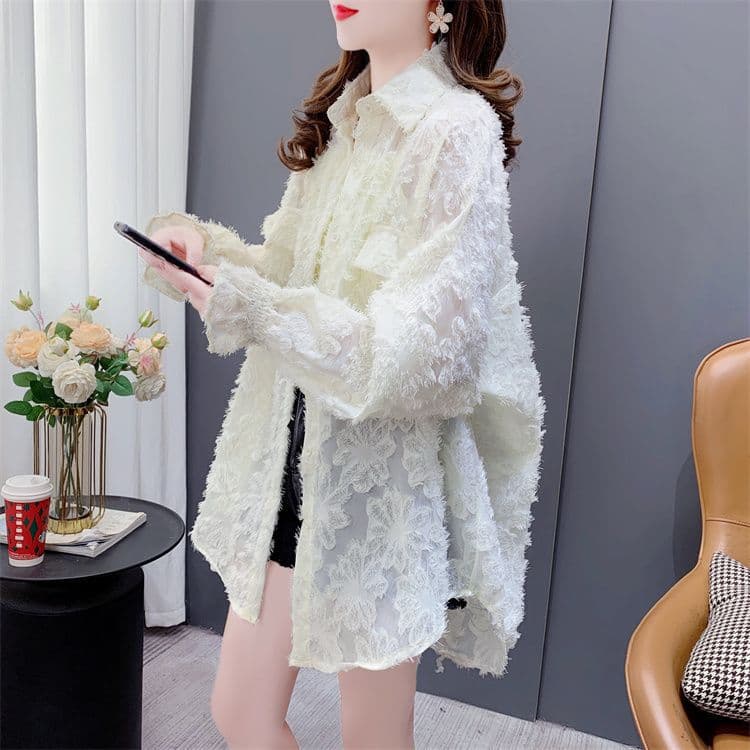 2025 Summer Korean New Style Niche Versatile Thin Breathable Commute Jacquard Sun Protection Shirt Jacket