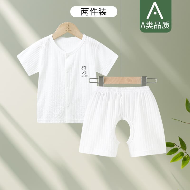 Children's Summer Homewear Set Baby Separate Clothes Boys Short Sleeve Shorts Infant Cardigan Open Crotch Pants Summer Wear