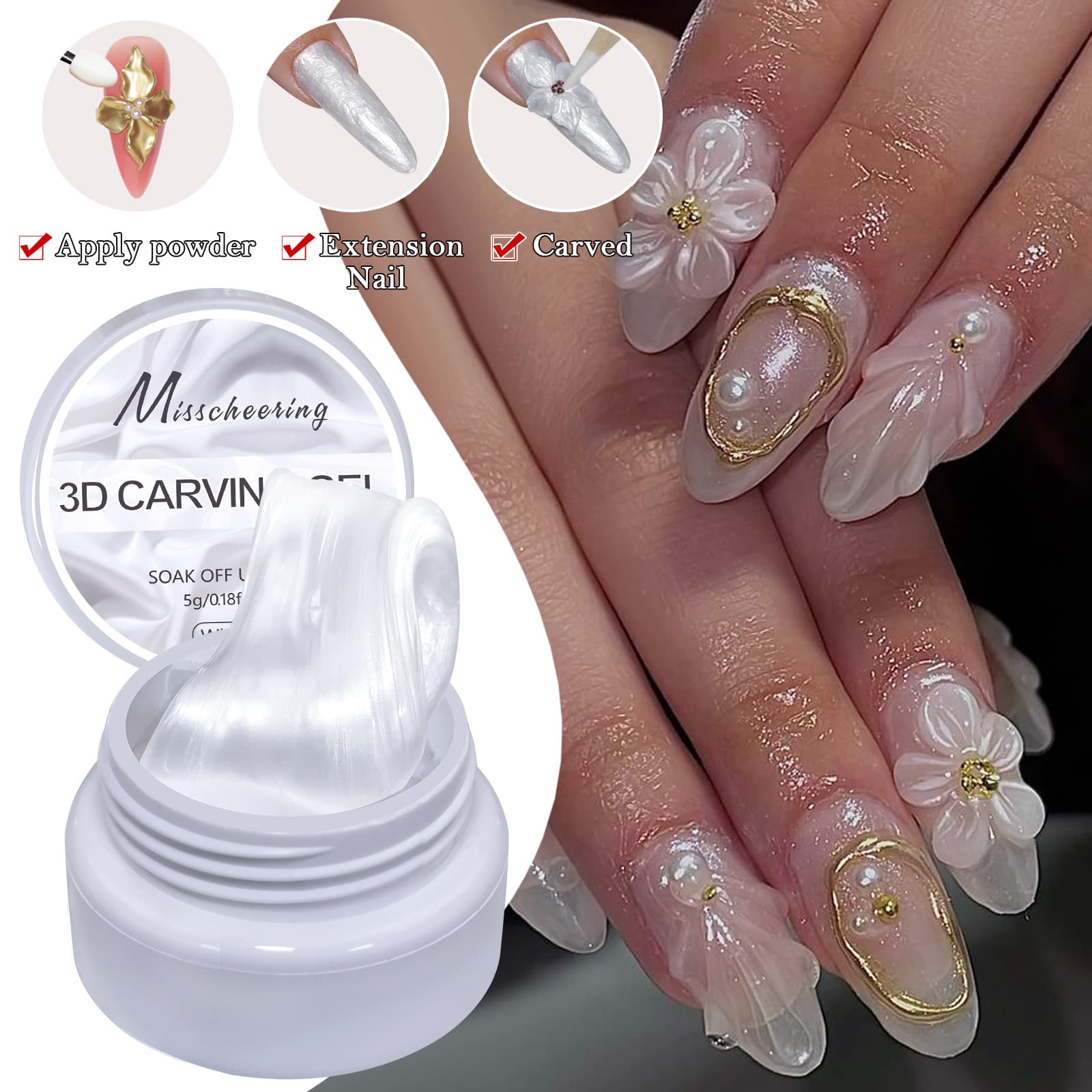 Nail Satin Carving Gel Special White Pearl Satin Non-Sticky Soft Candy Texture 3D Modeling Gel Wholesale