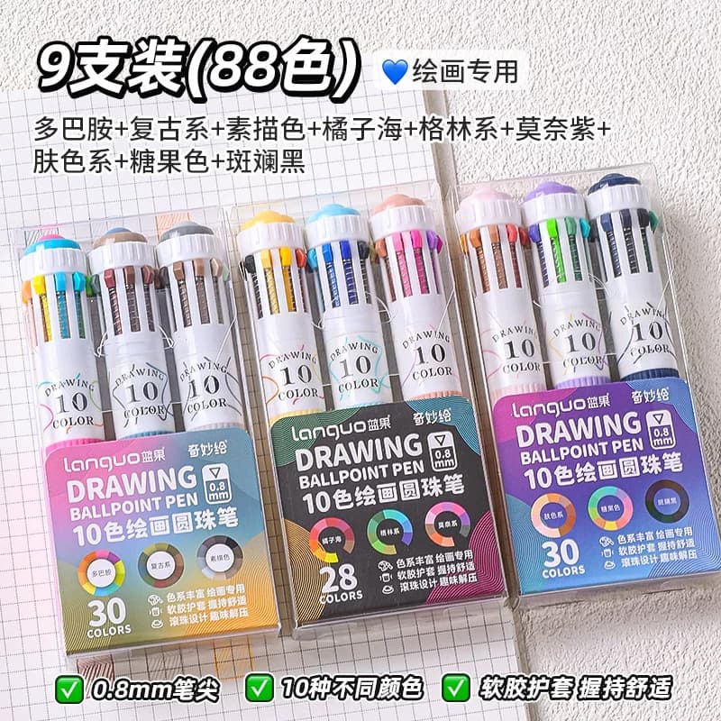 Blue Fruit 146-Color Ballpoint Pen for Kids Drawing, Stackable Colors, Press-Type Multi-Color Journal Pen, Colored for Students, Cross-Border