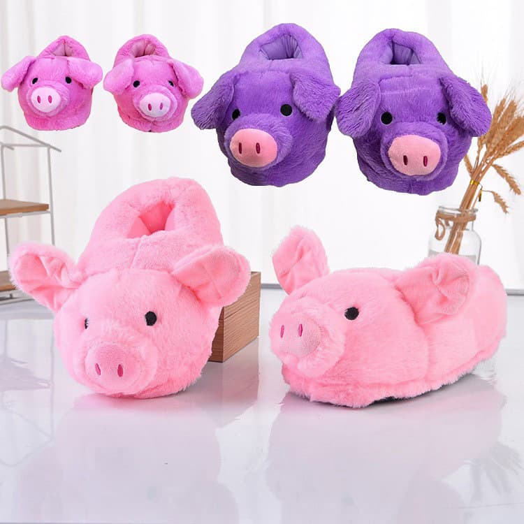 Cute Pink Fluffy Pig Hair Slippers Indoor Home Use Warm Cotton Slippers Soft Girlish Heart Piggy Warm Cotton