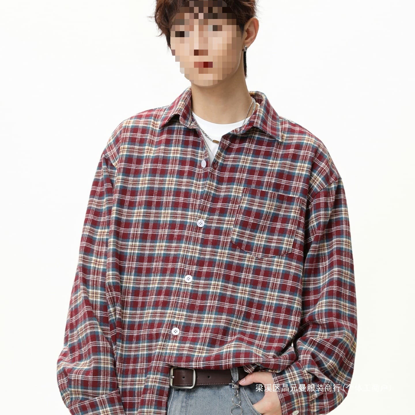 Vintage American Contrast Plaid Long Sleeve Shirt for Men, Autumn Basic Checkered Turn-Down Collar Pocket Shirt, Couple Outerwear, Street Style