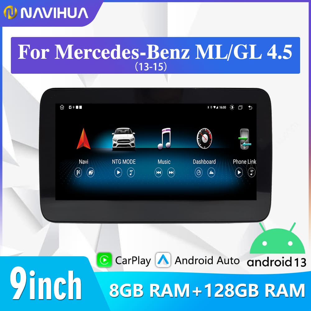 For Mercedes ML/GLA 13-15 Qualcomm Android Car Stereo 9-inch Wireless Carplay Retrofit Navigation Screen