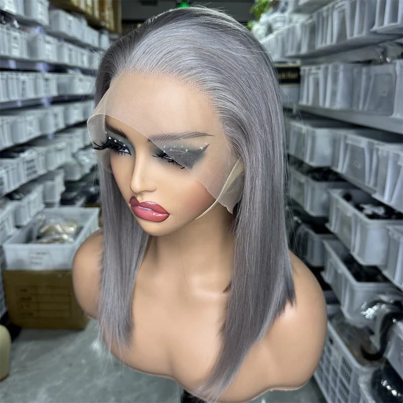 Short Bob Straight Lace Front Wig Glueless for Women 14in