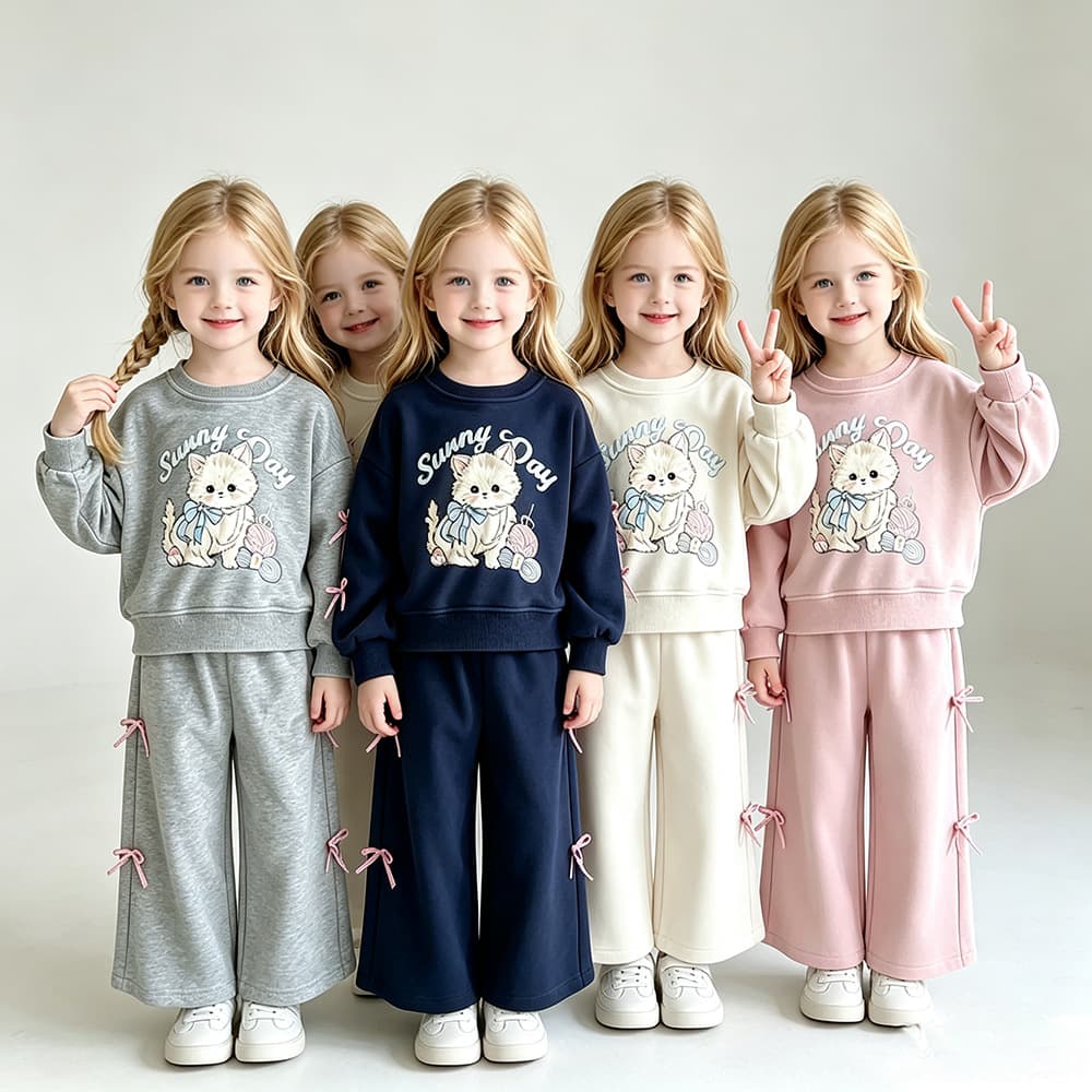 European and American Girls Spring and Autumn Set, Soft Cartoon Hoodie for Toddlers, Printed Long Sleeve and Sweatpants Two-Piece Outfit