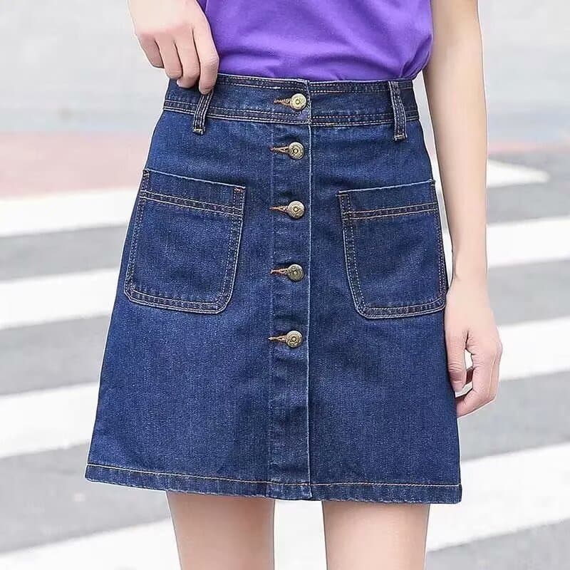Slim Fit Denim Skirt Half Skirt Bodycon Skirt for Women High Waist Short Skirt Summer Korean Style Single Row Button A-Line