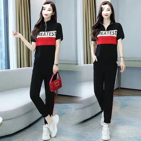 Casual sports suit for women 2026 summer new Korean style plus size women's clothing age-reducing and slimming leggings two-piece set