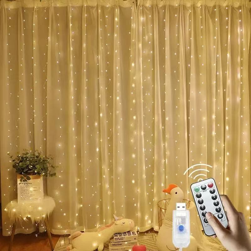 Cross-border bestseller copper wire curtain lights with 3x3 eight-function remote - Christmas ambiance lights direct from manufacturer