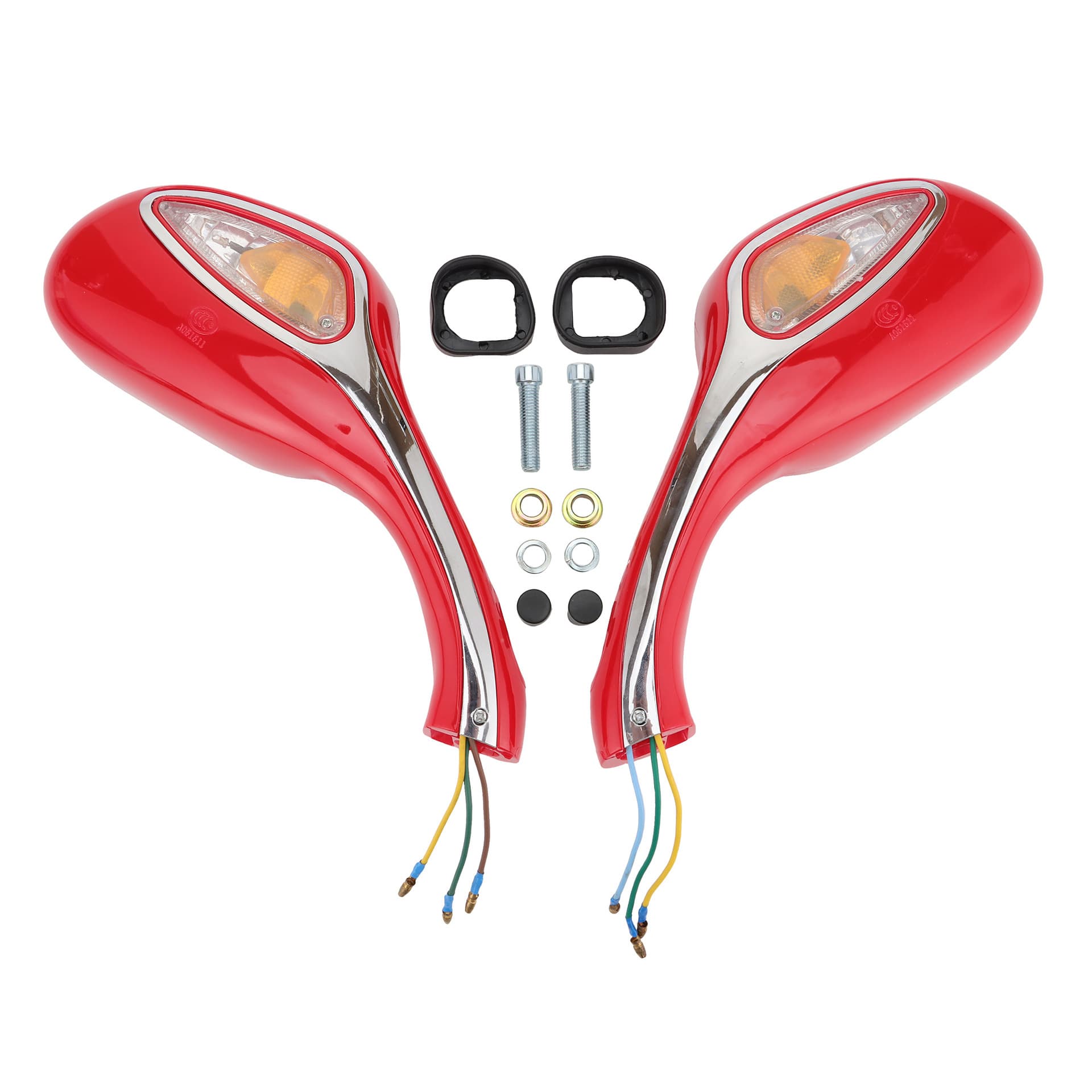 GOOFIT 8mm Falcon LED Rearview Mirror, Red 8mm Motorcycle Mirror
