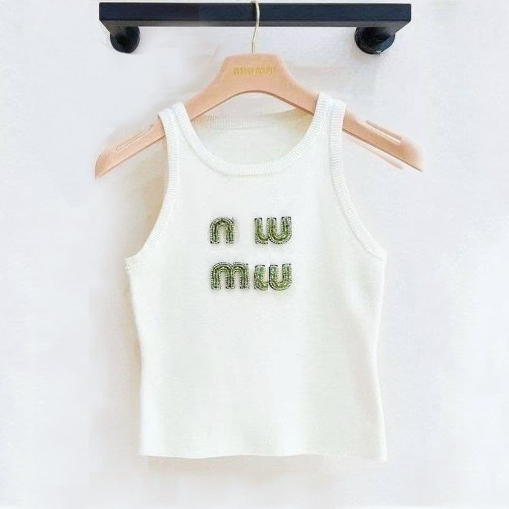Correct Letter Small Fragrance Style Sleeveless Vest Top for Women, New Slim Fit Knitted Ice Silk Vest Top