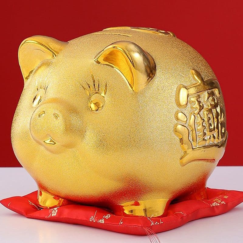 Gold Pig Ceramic Piggy Bank, Money In Only, Adult Savings Bank, New 2025 Model, for Boys, Girls, Children