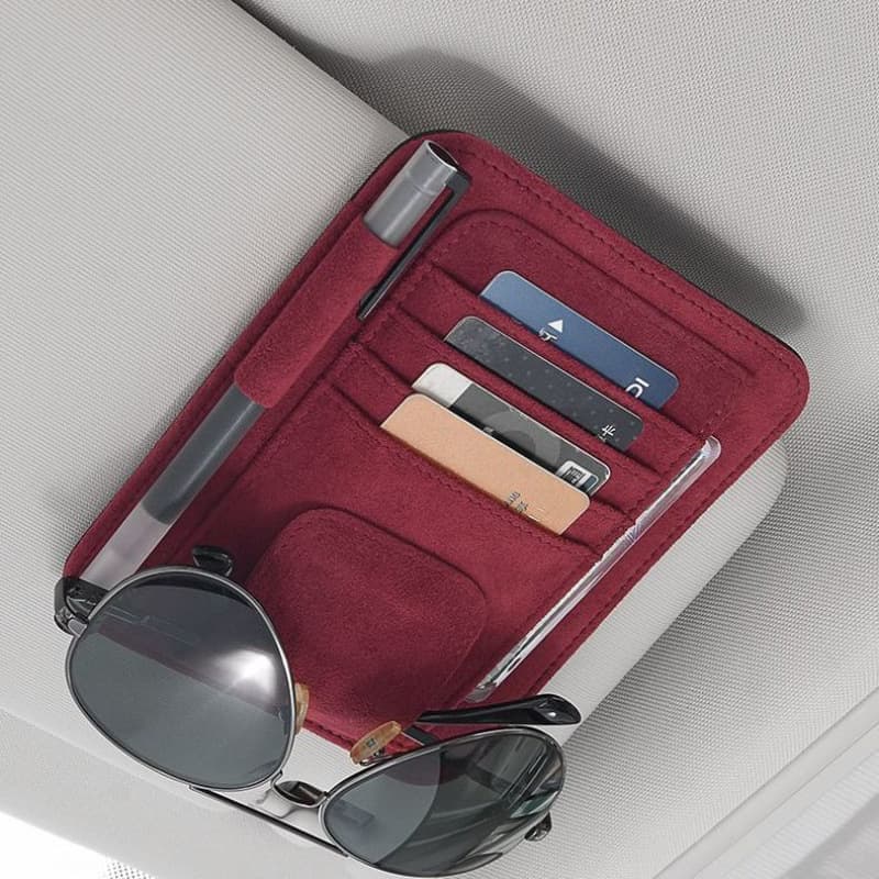 Suede Car Sun Visor Storage Ticket Holder, Vehicle Sunglasses Clip Card Pouch, Multi-Functional Sunglasses Rack