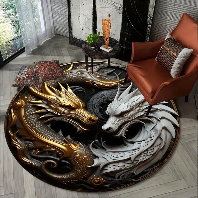 Cross-Border Amazon 3D Printed Round Floor Mat for Home Living Room Non-Slip, Stain-Resistant and Easy-Care Carpet Bedroom Bedside Blanket
