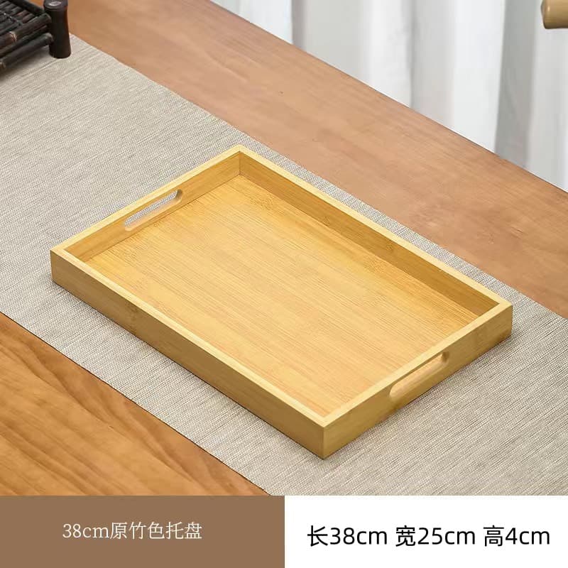 Bamboo Wood Tray with Walnut Wood Grain Handle, Home Tea Tray, Hotel Tea Water Tray, Rectangular Storage Tray, Factory Wholesale