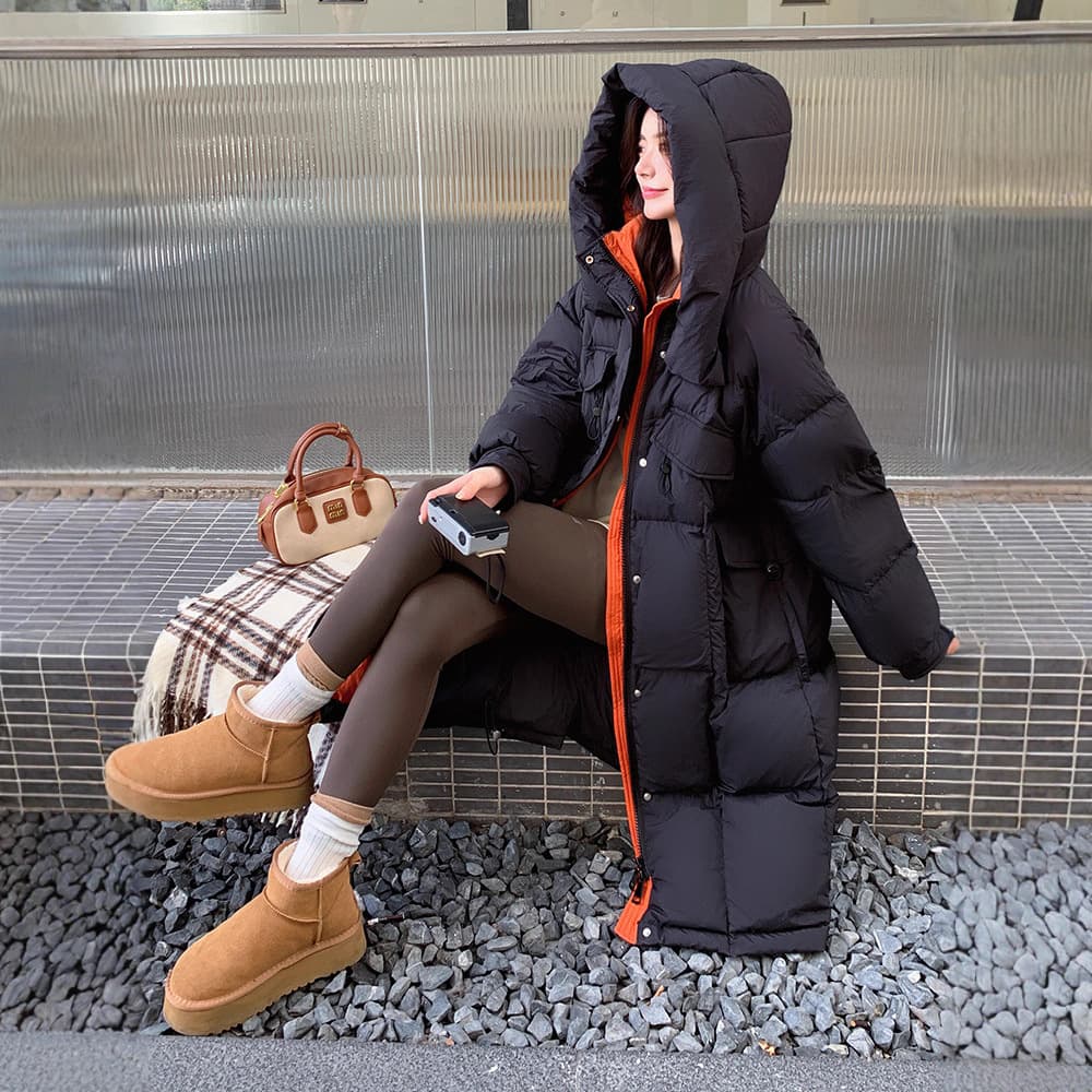 2025 New Style Extra Large Size 300 Jin Extra Large Hooded Long Winter Loose Curvy MM Color Block Down Jacket 226