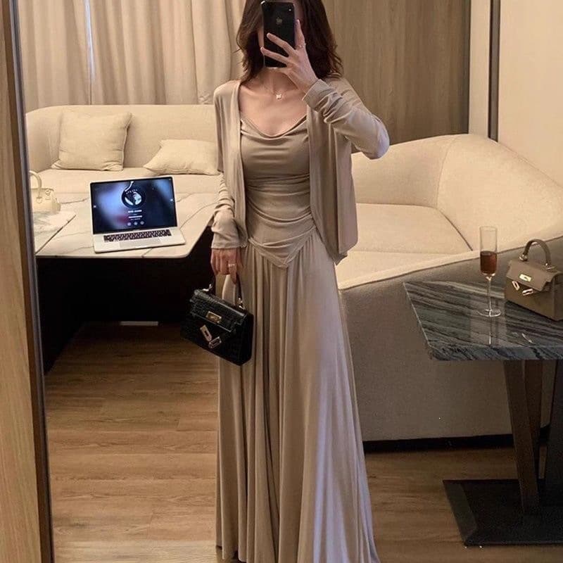 2026 new summer three-piece suit, lazy style, slimming and flesh-covering cardigan + suspenders + casual half-length pants